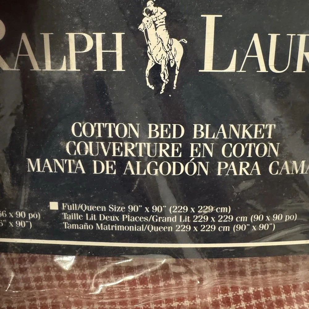 Vintage Polo Ralph Lauren Blanket Red White Gingham 100% Cotton 108x90 King New!